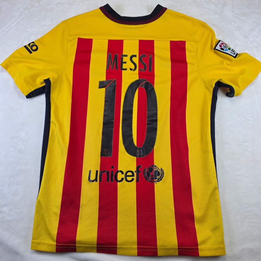 Nike FC Barcelona Messi 10 Jersey Mens Medium Yellow Good 2015-16 Away Kit